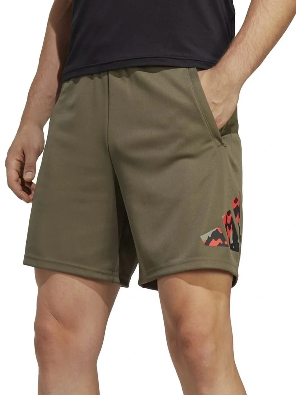 Adidas Men’s Train Essentials Camo-Filled Logo Training Shorts in Olive SZ XL